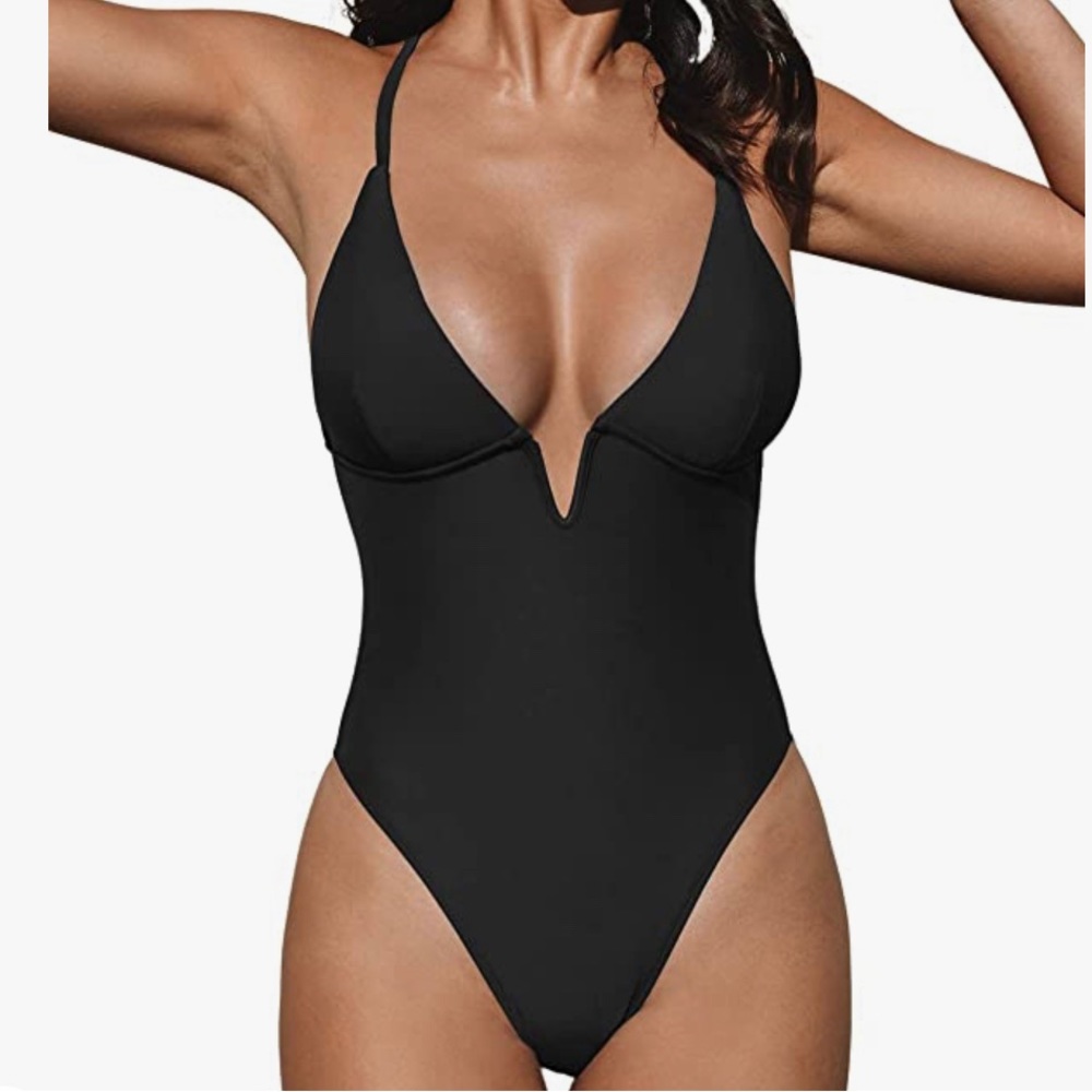 💰One Piece Bathing Suit Deep V Neck Crisscross Back Adjustable Strap